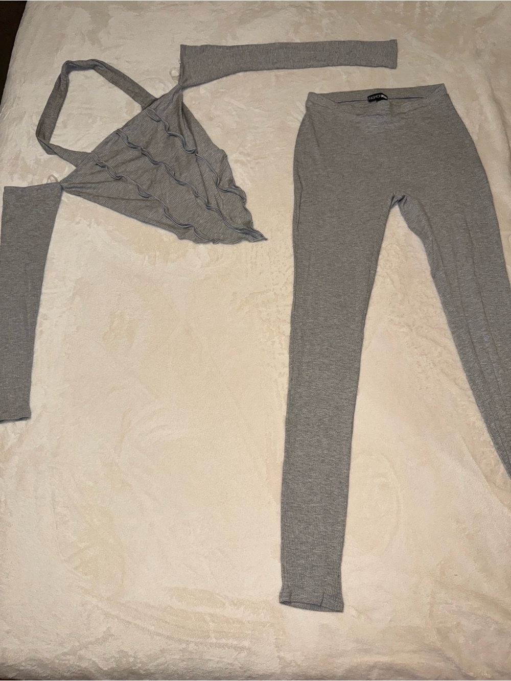 Fashion Nova Gray Ribbed Leggings and Matching Crop Top Set